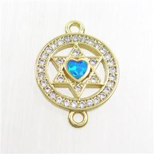 copper star connector paved zircon with fire opal, gold plated, approx 13mm dia [FDZN7560]