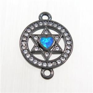copper star connector paved zircon with fire opal, black plated, approx 13mm dia [FDZN7561]