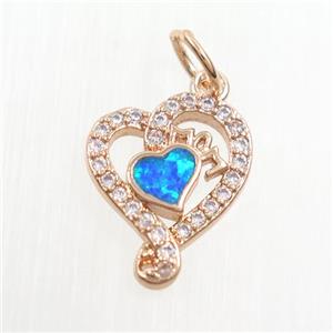 copper heart pendant paved zircon with fire opal, rose gold, approx 11-14mm [FDZN7563]