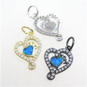 copper heart pendant paved zircon with fire opal, mix color, approx 11-14mm [FDZN7567]