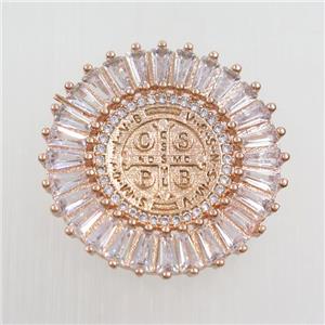 copper lection pendants paved zircon, rose gold, approx 28mm dia [FDZN7568]