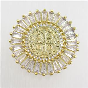 copper lection pendants paved zircon, gold plated, approx 28mm dia [FDZN7569]