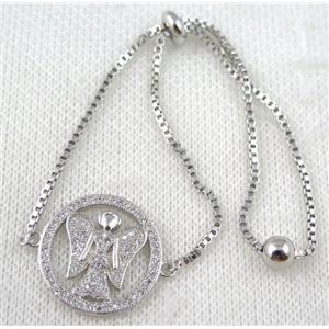 copper bracelet paved zircon, platinum plated, approx 10-20mm bead, 25mm length [FDZN757]