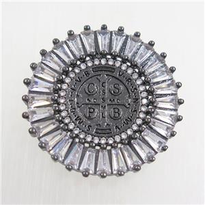 copper lection pendants paved zircon, black plated, approx 28mm dia [FDZN7570]