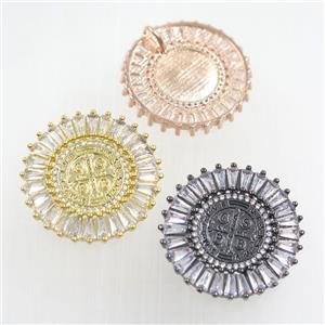 copper lection pendants paved zircon, mix color, approx 28mm dia [FDZN7571]