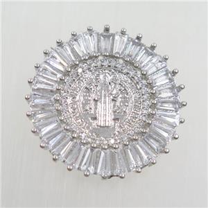 copper jesus pendants paved zircon, platinum plated, approx 28mm dia [FDZN7573]