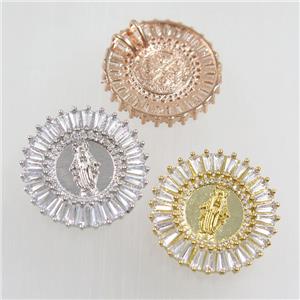 copper jesus pendants paved zircon, mix color, approx 28mm dia [FDZN7579]