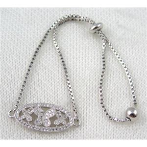 copper bracelet paved zircon, platinum plated, approx 10-20mm bead, 25mm length [FDZN758]