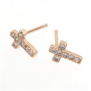copper cross Earring paved zircon, rose gold, approx 5-8mm [FDZN7585]