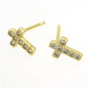 copper cross Earring paved zircon, gold plated, approx 5-8mm [FDZN7587]