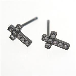 copper cross Earring paved zircon, black plated, approx 5-8mm [FDZN7588]