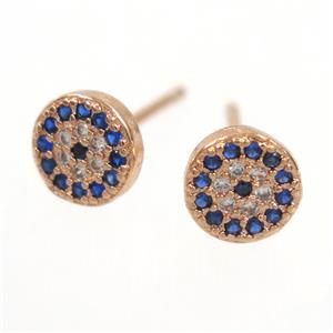 copper earring paved zircon, circle, rose gold, approx 6.5mm dia [FDZN7589]
