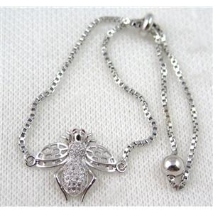 copper bracelet paved zircon, platinum plated, approx 10-20mm bead, 25mm length [FDZN759]