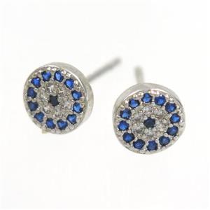 copper earring paved zircon, circle, platinum plated, approx 6.5mm dia [FDZN7590]