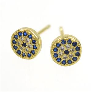 copper earring paved zircon, circle, gold plated, approx 6.5mm dia [FDZN7591]