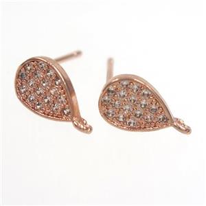 copper teardrop earring paved zircon, rose gold, approx 6-9mm [FDZN7592]