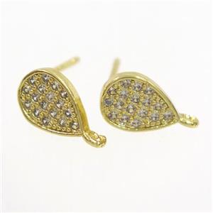 copper teardrop earring paved zircon, gold plated, approx 6-9mm [FDZN7594]