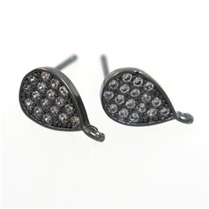 copper teardrop earring paved zircon, black plated, approx 6-9mm [FDZN7595]