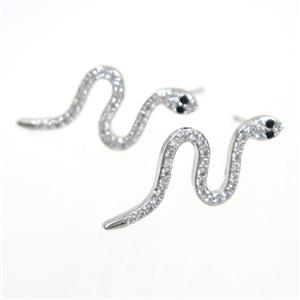 copper snake earring paved zircon, platinum plated, approx 11-25mm [FDZN7596]