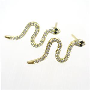 copper snake earring paved zircon, gold plated, approx 11-25mm [FDZN7597]