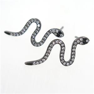 copper snake earring paved zircon, black plated, approx 11-25mm [FDZN7598]