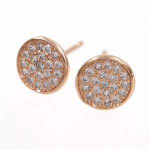 copper earring paved zircon, rose gold, approx 8mm dia [FDZN7599]