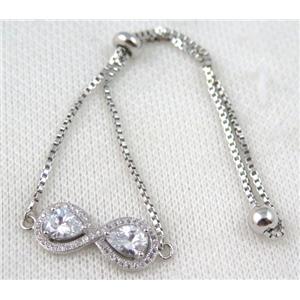 copper bracelet paved zircon, platinum plated, approx 10-20mm bead, 25mm length [FDZN760]