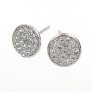 copper earring paved zircon, platinum plated, approx 8mm dia [FDZN7600]