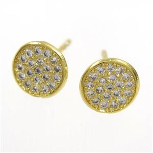 copper earring paved zircon, gold plated, approx 8mm dia [FDZN7601]