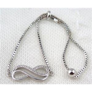 copper bracelet paved zircon, platinum plated, approx 10-20mm bead, 25mm length [FDZN761]