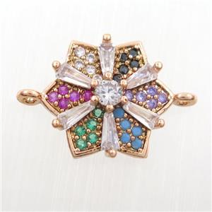 copper flower connector paved zircon, rose gold, approx 15mm dia [FDZN7610]