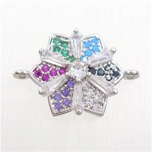 copper flower connector paved zircon, platinum plated, approx 15mm dia [FDZN7611]