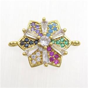 copper flower connector paved zircon, gold plated, approx 15mm dia [FDZN7612]