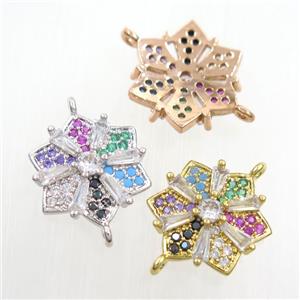 copper flower connector paved zircon, mix color, approx 15mm dia [FDZN7613]