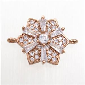 copper flower connector paved zircon, rose gold, approx 15mm dia [FDZN7614]