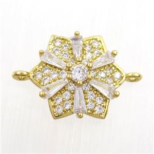 copper flower connector paved zircon, gold plated, approx 15mm dia [FDZN7616]