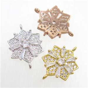 copper flower connector paved zircon, mix color, approx 15mm dia [FDZN7617]