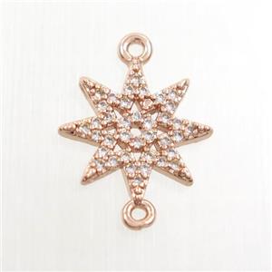 copper northstar connector paved zircon, rose gold, approx 12mm dia [FDZN7618]