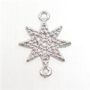 copper northstar connector paved zircon, platinum plated, approx 12mm dia [FDZN7619]