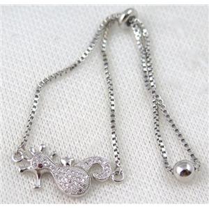 copper bracelet paved zircon, platinum plated, approx 10-20mm bead, 25mm length [FDZN762]