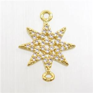 copper northstar connector paved zircon, gold plated, approx 12mm dia [FDZN7620]