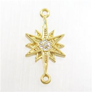 copper northstar connector paved zircon, gold plated, approx 12-16mm [FDZN7624]