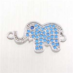copper elephant connector paved zircon, turq, platinum plated, approx 11-16mm [FDZN7628]
