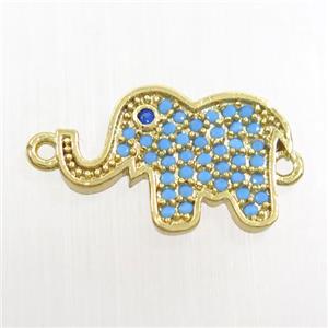 copper elephant connector paved zircon, turq, gold plated, approx 11-16mm [FDZN7629]