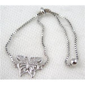 copper bracelet paved zircon, platinum plated, approx 10-20mm bead, 25mm length [FDZN763]