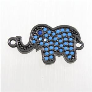 copper elephant connector paved zircon, turq, black plated, approx 11-16mm [FDZN7630]