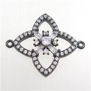 copper clover connector paved zircon, black plated, approx 24mm dia [FDZN7635]