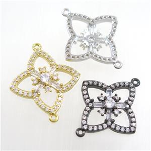 copper clover connector paved zircon, mix color, approx 24mm dia [FDZN7636]