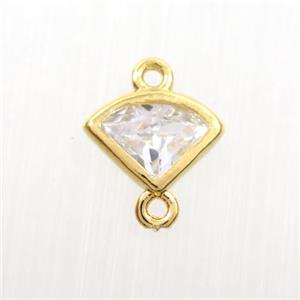 copper fan connector paved zircon, gold plated, approx 6-9mm [FDZN7638]