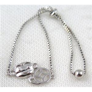 copper bracelet paved zircon, platinum plated, approx 10-20mm bead, 25mm length [FDZN764]